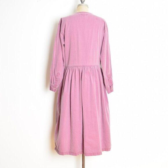 vintage 90s dress lilac purple twill babydoll midi grunge button up long M - Picture 7 of 9